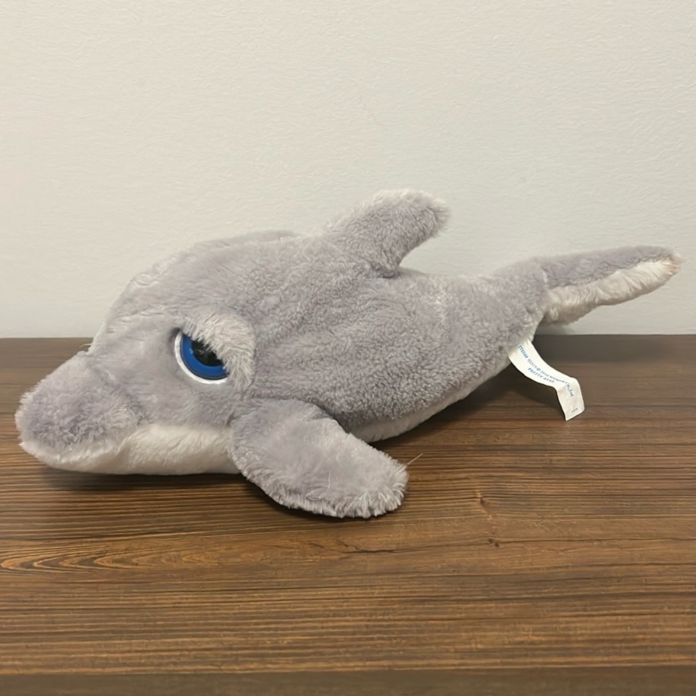Wishpets Stuffed 14" Big Eyed Dolphin Plush Gray Blue Eyes